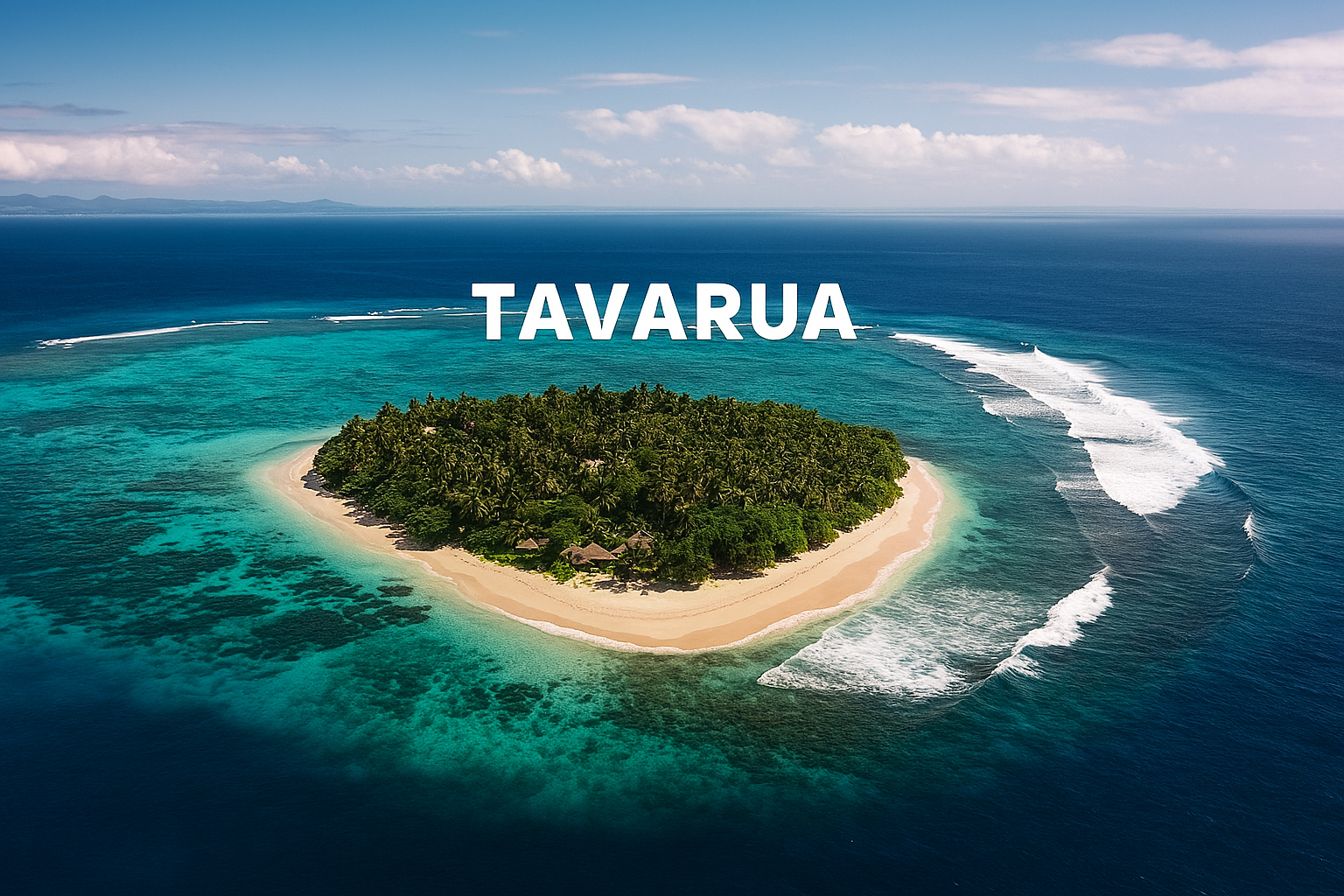 Vista aérea da ilha de Tavarua em forma de coração, Fiji - paraíso das ondas perfeitas no Pacífico