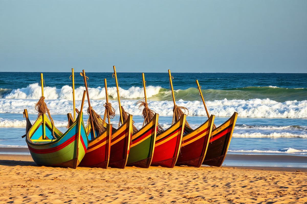 Traditional Senegalese fishing pirogues on N'Gor beach