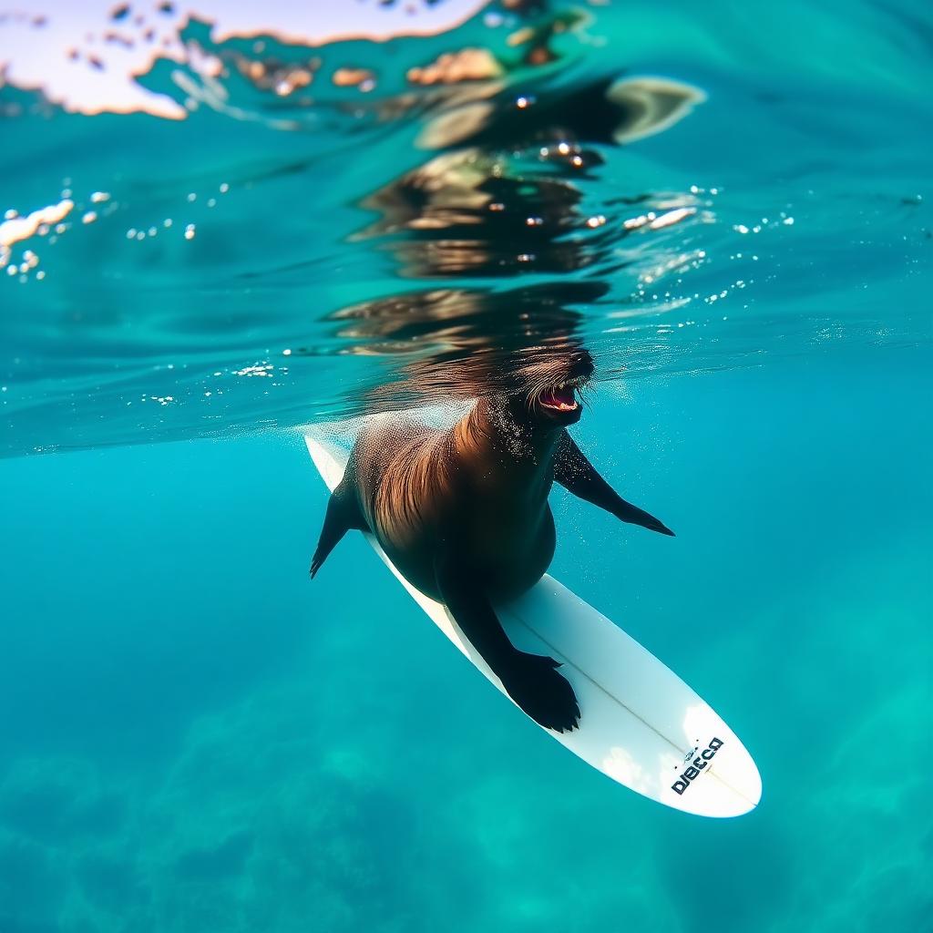 Sea lion surfing Galapagos
